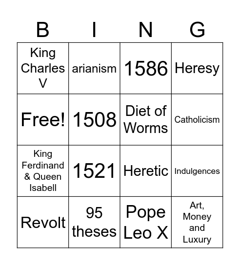 The revolt of Martin Luther Bingo Card