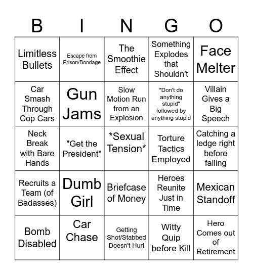 ACTION! Movie Bingo Card