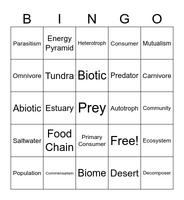 Ecology BINGO Card