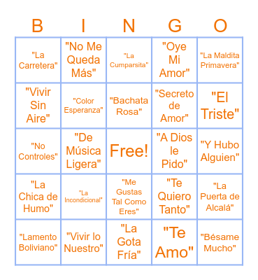BINGO MUSICAL Bingo Card