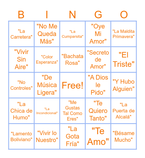 BINGO MUSICAL Bingo Card