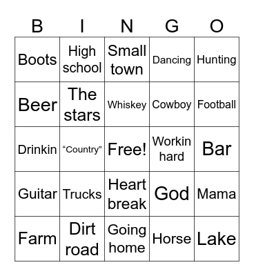 Country Songs Bingo Card