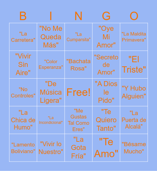 BINGO MUSICAL Bingo Card