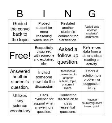 STEMRef Discussion Bingo Card