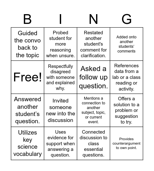 STEMRef Discussion Bingo Card