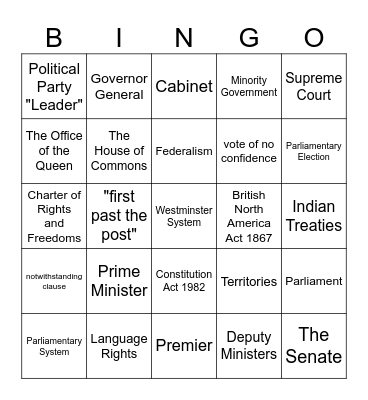 Canadian Government Bingo Card