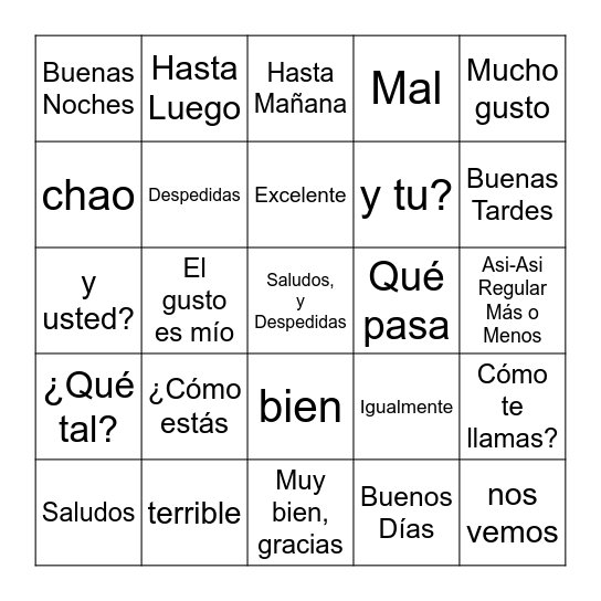 SALUDOS Bingo Card