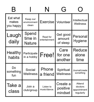 ODI Wellness Bingo Card