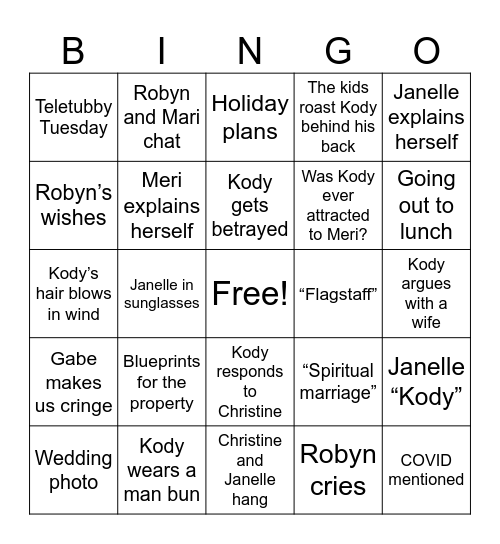 Sister Wives Bingo Card