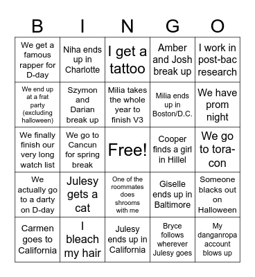 Senior Year Bingo Card