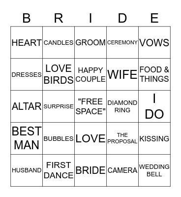 BRIANNA'S BRIDAL SHOWER Bingo Card