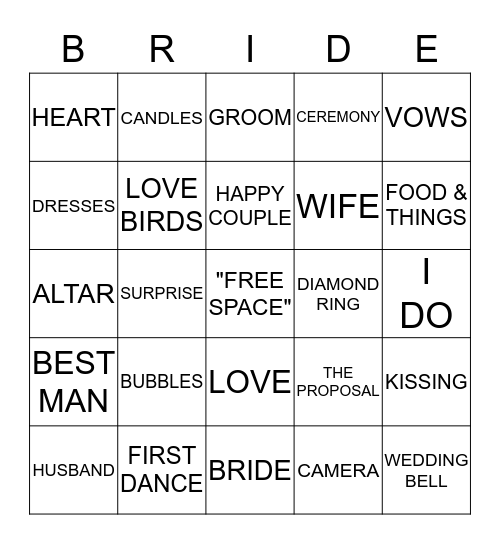 BRIANNA'S BRIDAL SHOWER Bingo Card