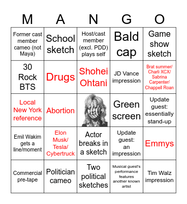 SNL Season 50 Premiere! Bingo Card