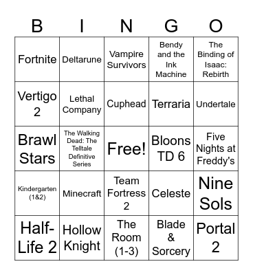 Favorite Video Game bingo Card