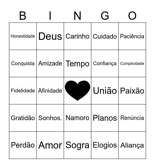 Bingo do amor Bingo Card