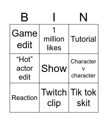 YouTube shorts Bingo Card