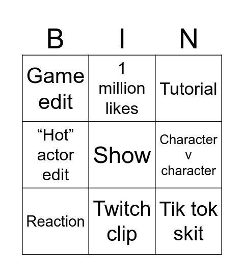 YouTube shorts Bingo Card