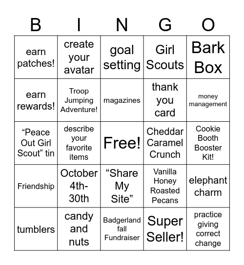 Fall Fundraiser BINGO Card