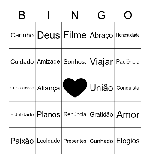 Bingo do amor Bingo Card