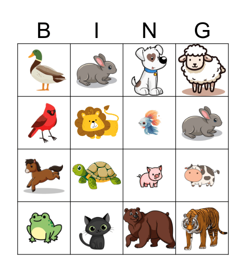 Animals Bingo Card