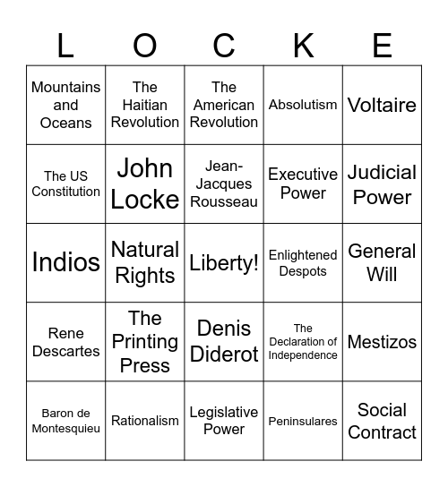 Enlightenment Bingo Card