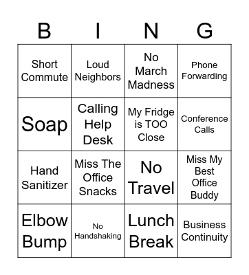 Work From Home Bingo! Bingo Card