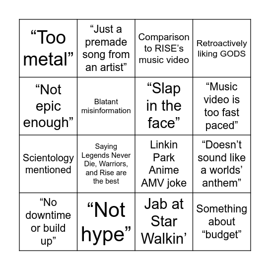 Worlds Anthem Complaint Bingo Card