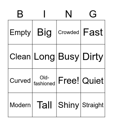 Adjectives Bingo Card