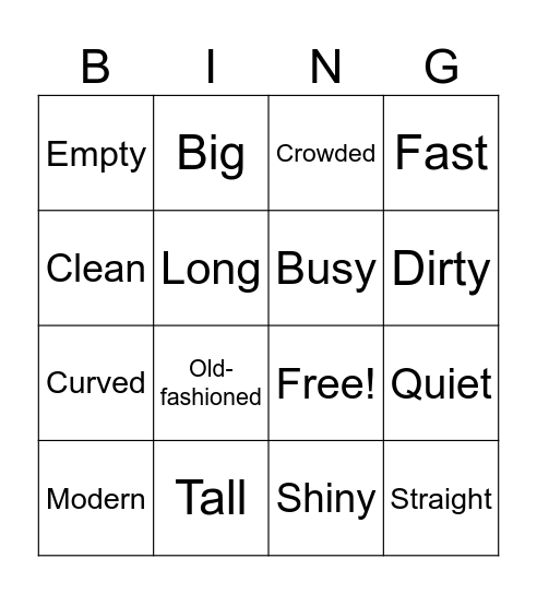 Adjectives Bingo Card
