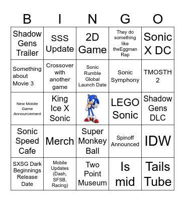 Sonic Central Bingo Card