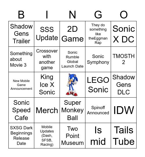 Sonic Central Bingo Card