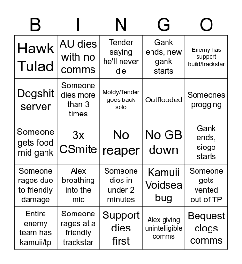 HELIOS Gank Bingo Card