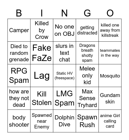 MW3 Bingo Card