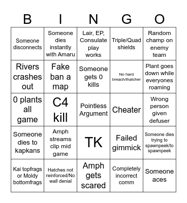 Siege Bingo Card