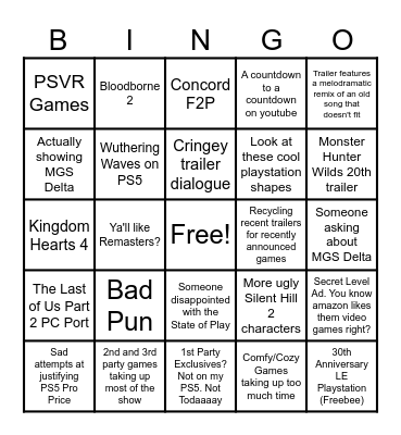 State of Play Sep. 24th 2024 Bingo Card