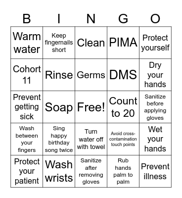 Hand Hygiene Bingo Card