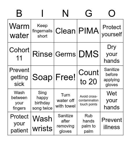 Hand Hygiene Bingo Card