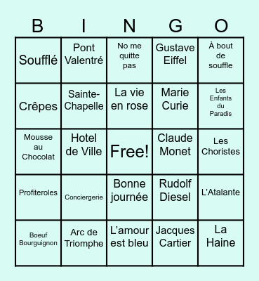 FRENCH CLUB BINGO!!! Bingo Card