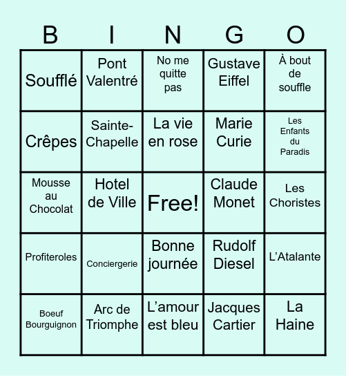 FRENCH CLUB BINGO!!! Bingo Card