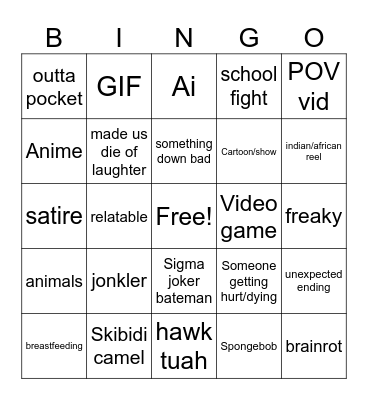 brainrot reels Bingo Card
