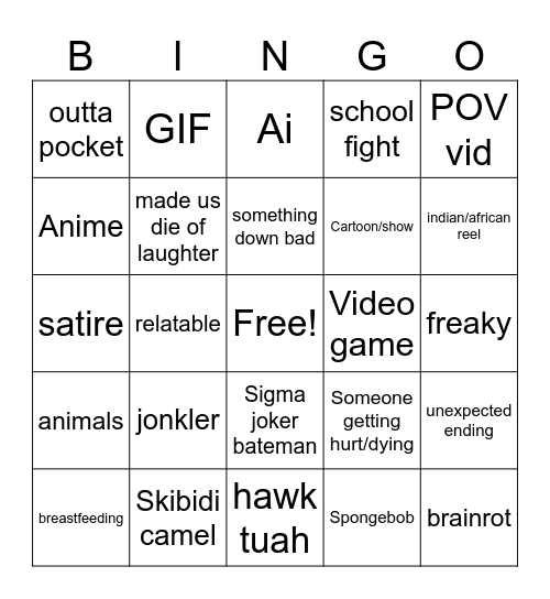 brainrot reels Bingo Card