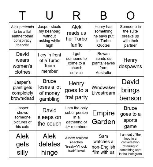 Turbo Bingo Card