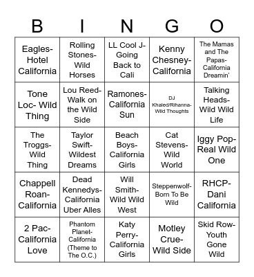 Radio Bingo California Wild Ales Bingo Card