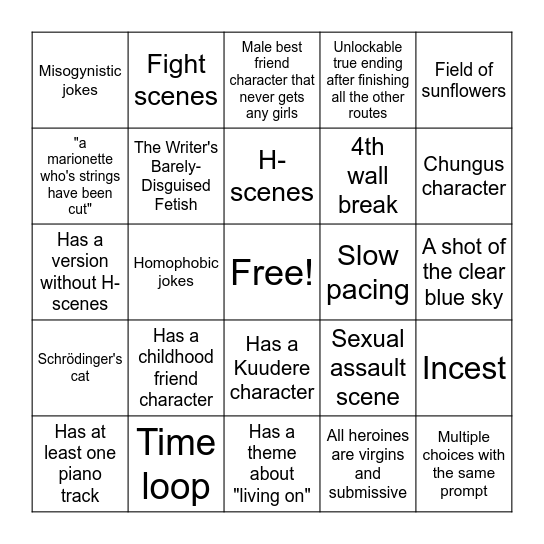 Visual novel bingo Card