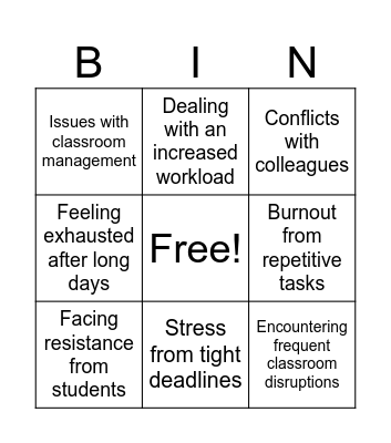 Burnout Bingo Card