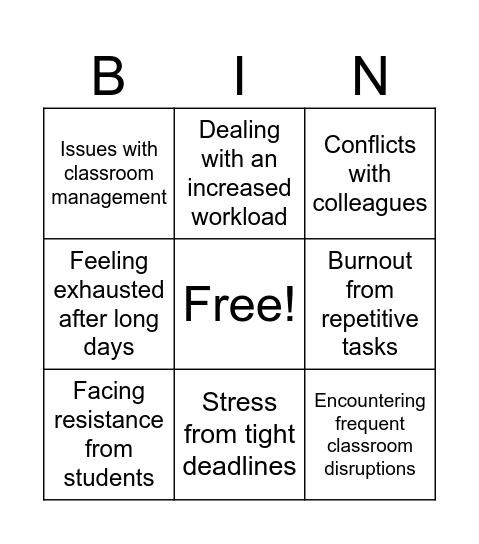 Burnout Bingo Card