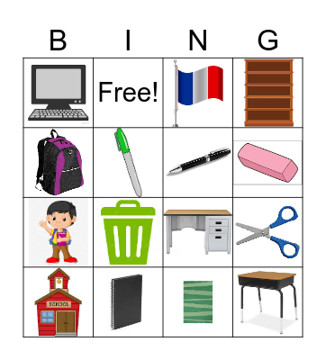 L'ecole - school supplies Bingo Card