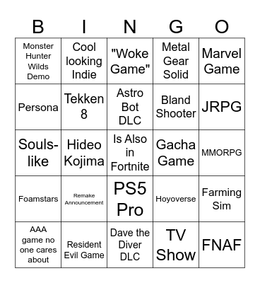 Playstation State of Play Sep 2024 Bingo Card