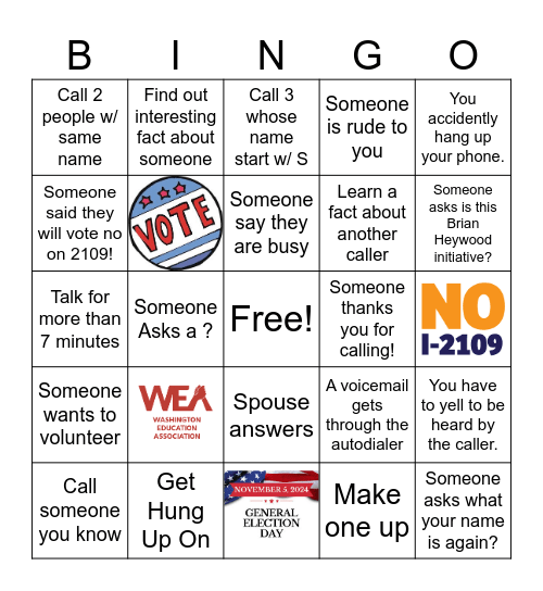 Phone Banking Bingo Card