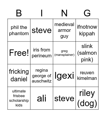 Campus Celebrity Bingo Card